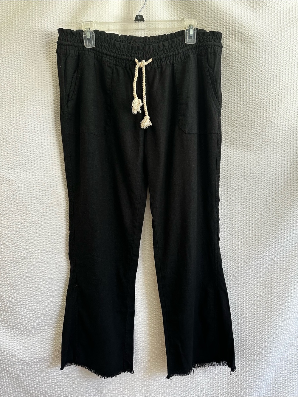 Roxy Linen Blend Wide Leg Black Crop Pants Size: XL Boho Vacation Beachy